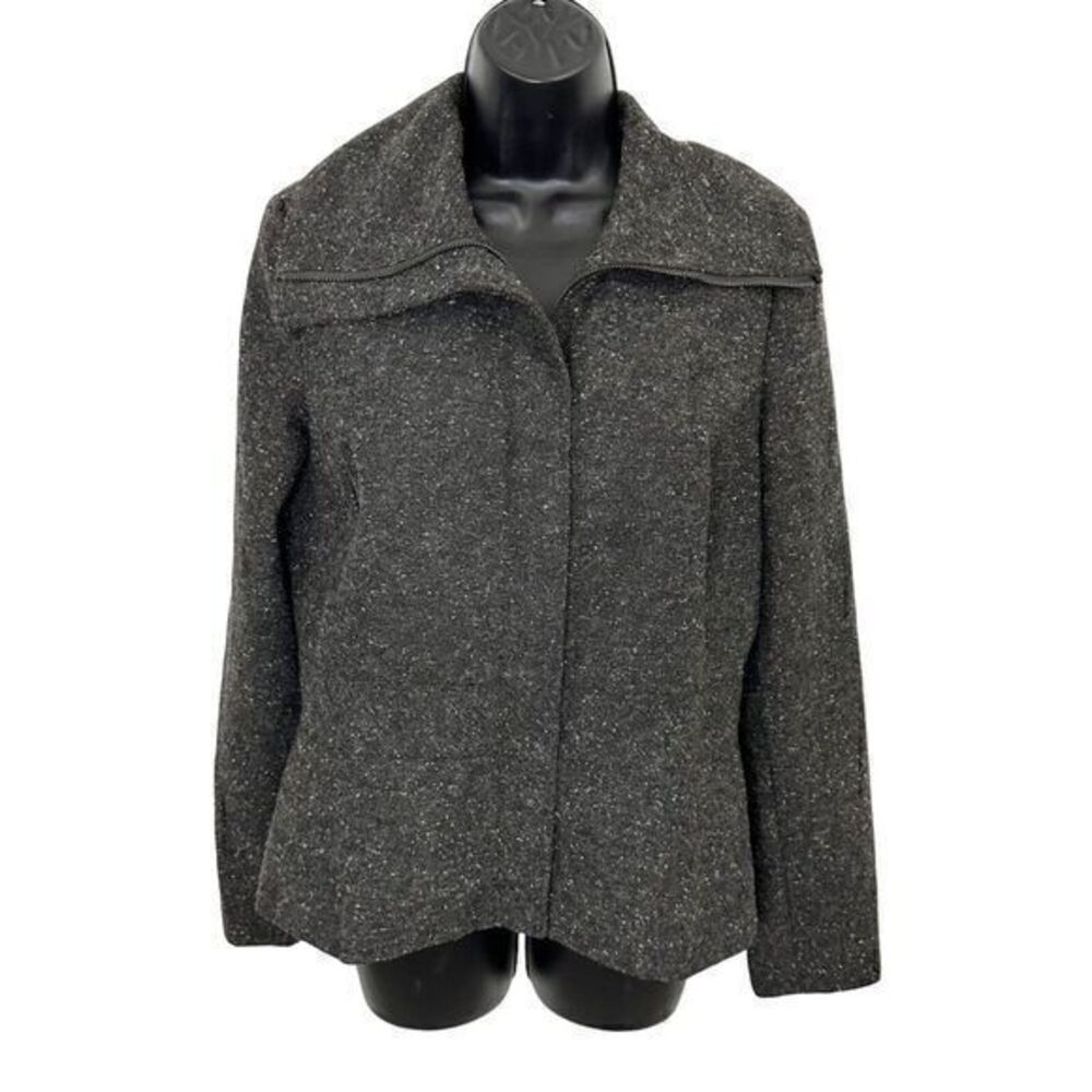 Sandro Sportswear‎ Tweed Wool Silk Zip Up Jacket Gray Black Size Medium